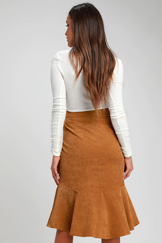 Cute Camel Skirt Corduroy Skirt Midi Skirt