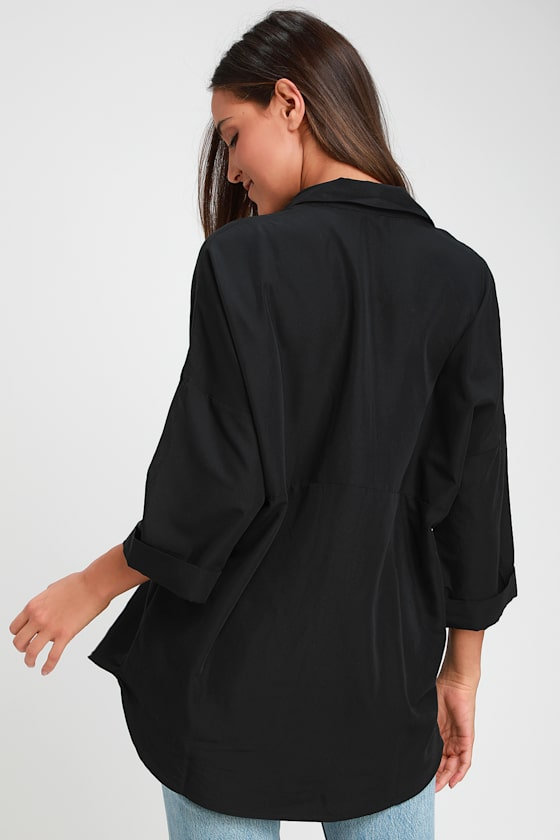 Cute Black Top - Black Oversized Top - Button-Up Top - Lulus