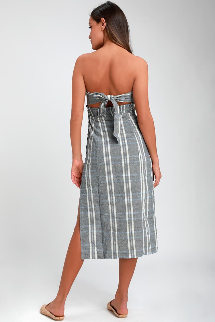 blue plaid strapless dress Women's Hold Me Here Strapless Plaid Mini Dress in Light Blue