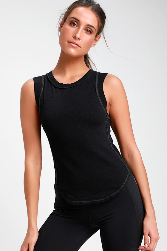 Free People Go To Tank Black Tank Top HighNeck Tank Top Lulus