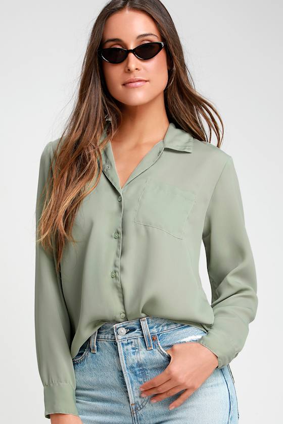 Amuse Society Cuba Libre Sage Green Top Long Sleeve ButtonUp Lulus