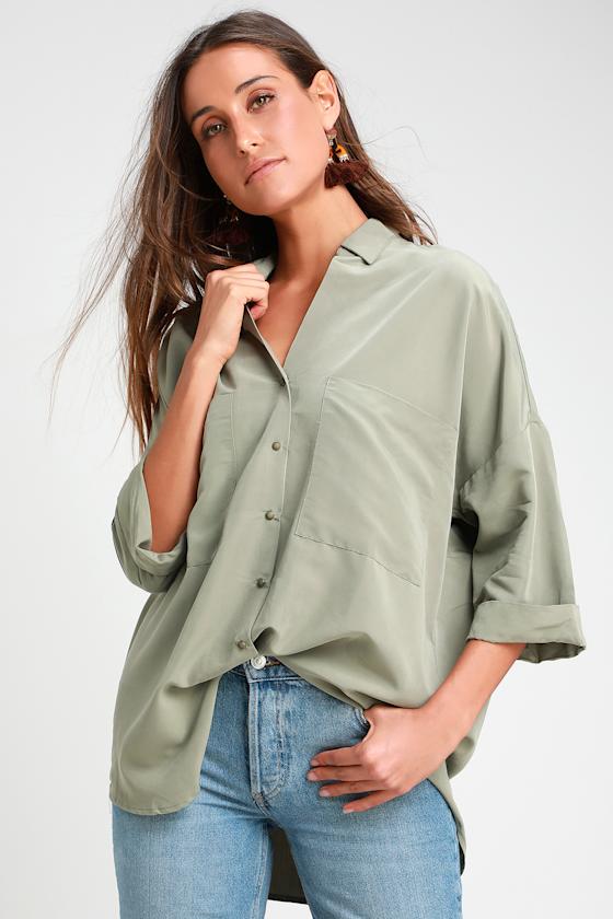 Revelry Light Olive Green Oversized Button-Up Top 1
