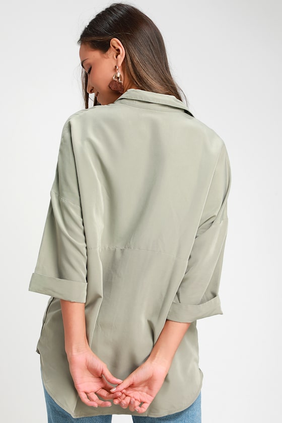 Revelry Light Olive Green Oversized Button-Up Top 3