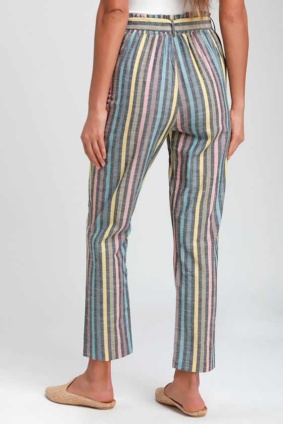Castaway Island Washed Black Multi Striped Pants 5