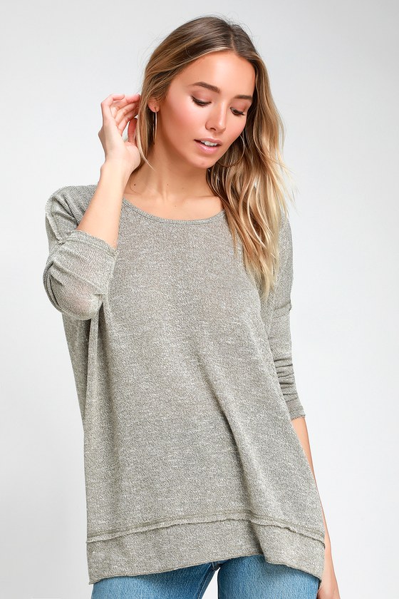 Cute Open Back Top - Knit Top - Heather Olive Green Top - Sweater - Lulus
