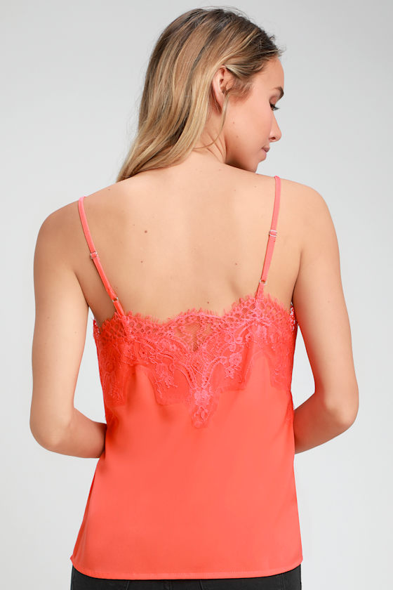 Maddox Coral Pink Satin Lace Cami 2
