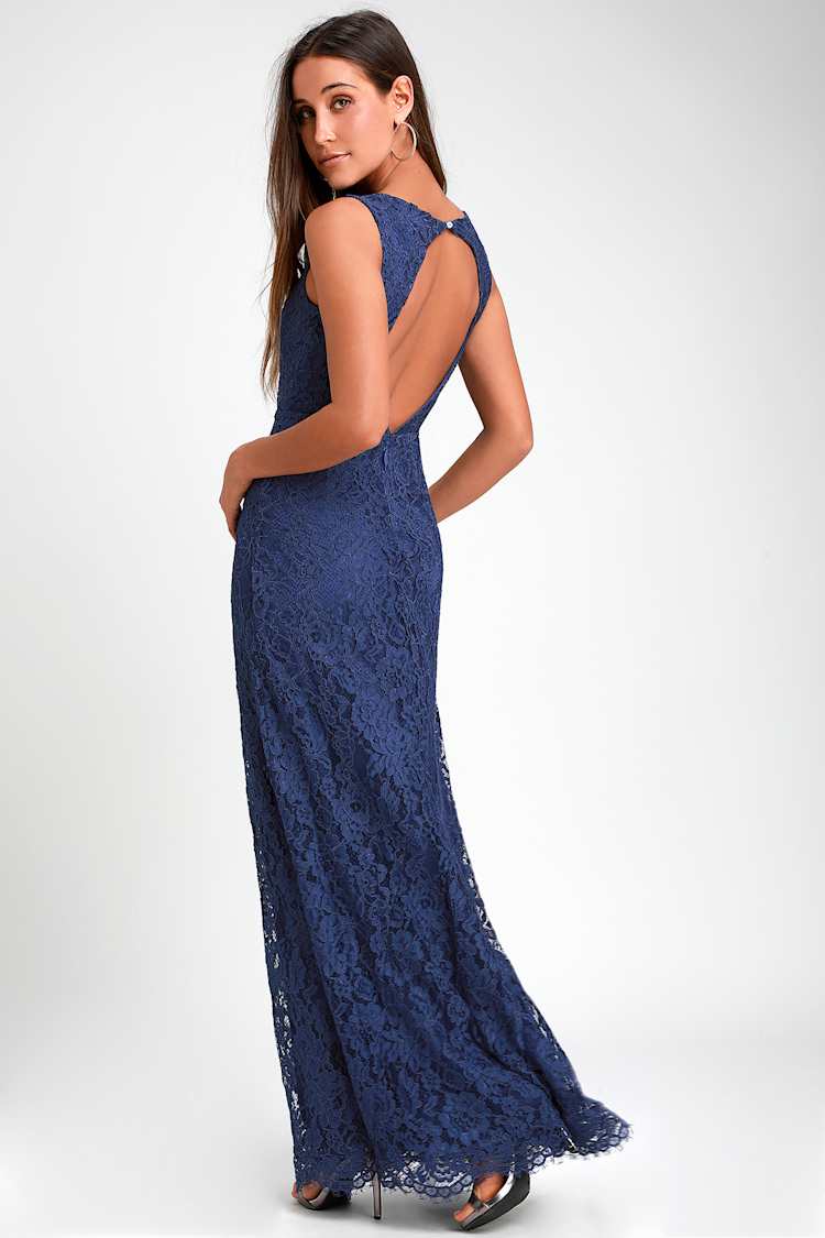Brilliant Babe Navy Blue Lace Maxi Dress