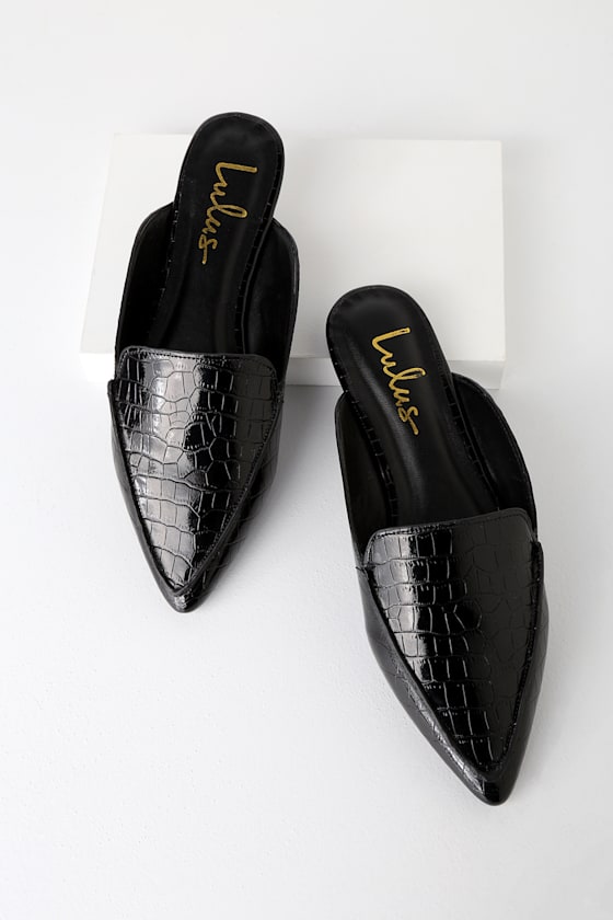 Joelle Black Croc Loafer Slides 1