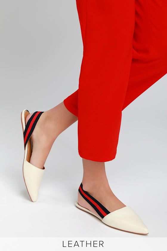 Action Cloud White Leather Pointed Toe Slingback Flats 1