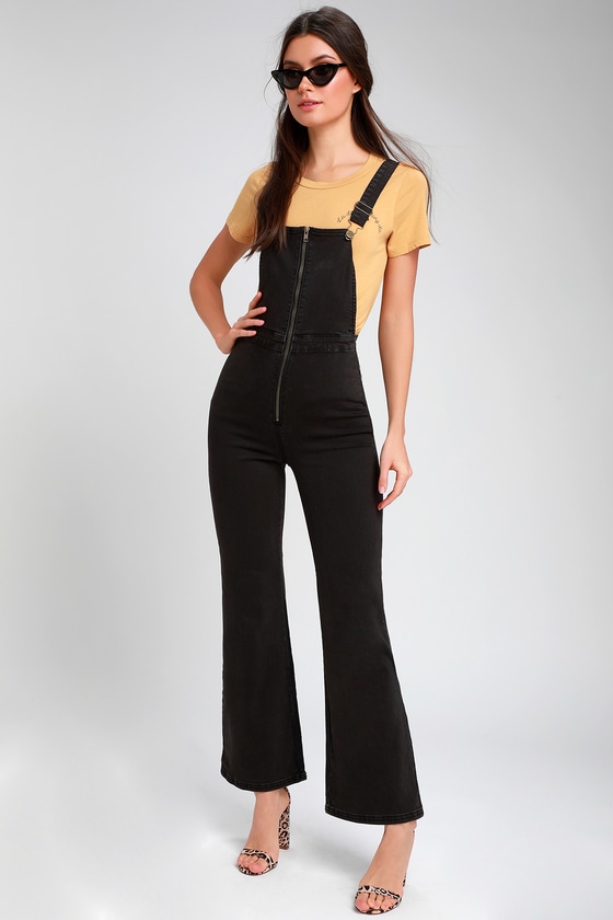 black wide leg overalls