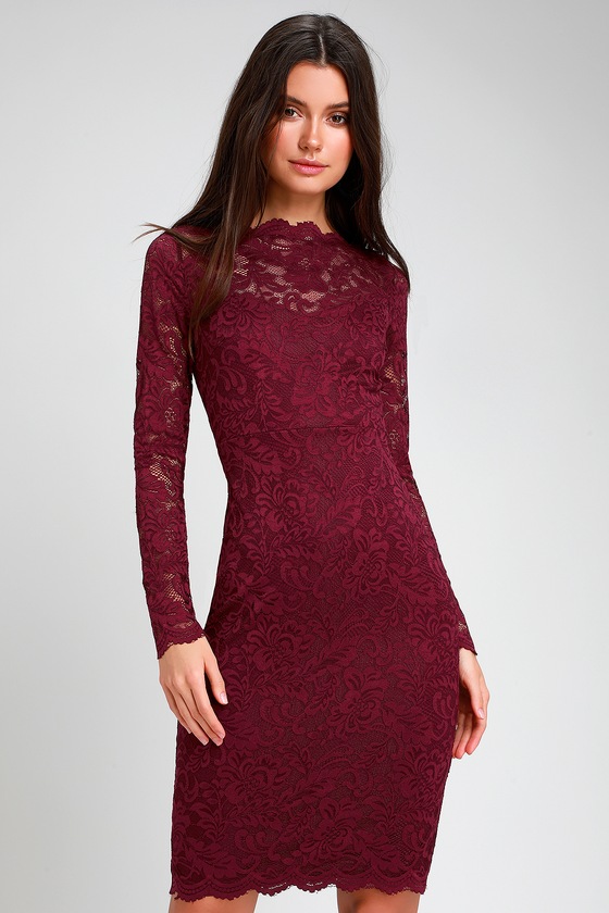 maroon dress with lace sleeves