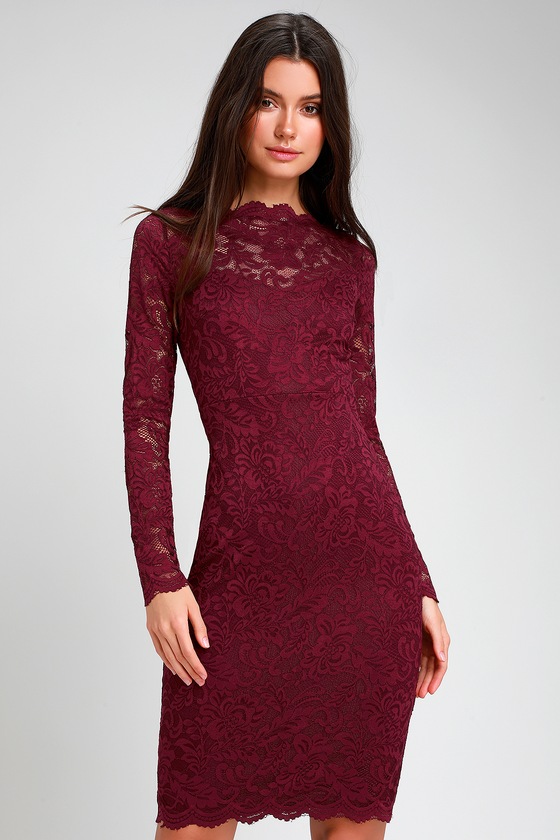 Maroon Lace Dress Long Sleeve Top ...