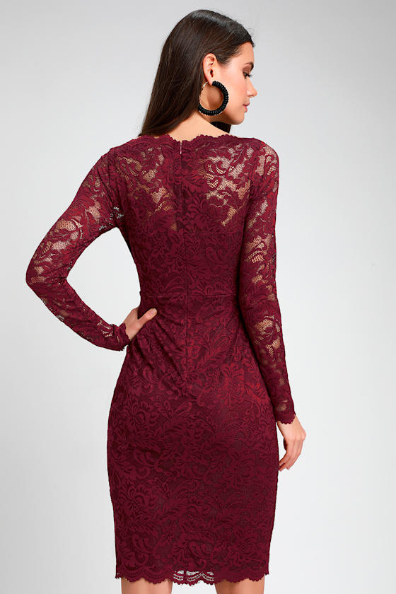 Margalo Burgundy Lace Long Sleeve Bodycon Dress 4