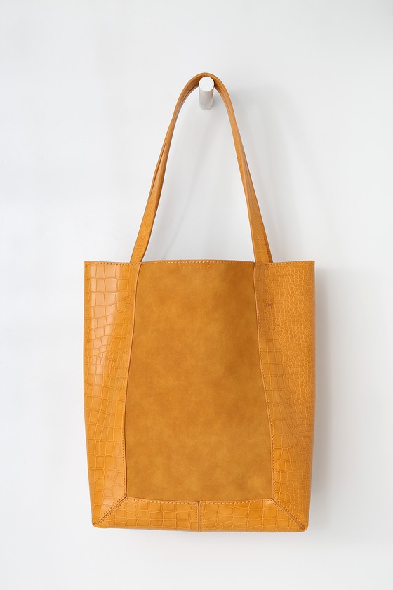 Chic Mustard Yellow Tote - Crocodile Embossed Tote - Tote Bag - Lulus