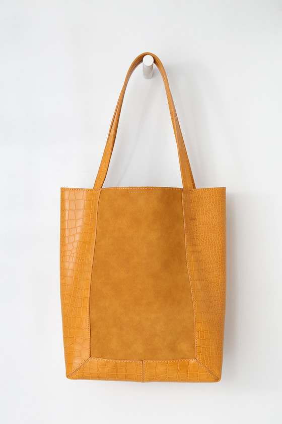 Chic Mustard Yellow Tote Crocodile Embossed Tote Tote Bag Lulus