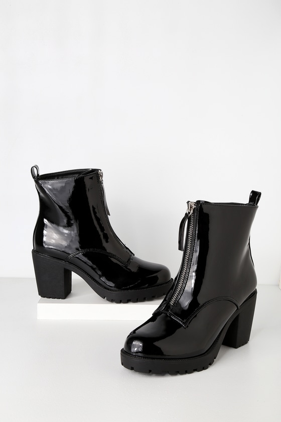 black shiny boots heel