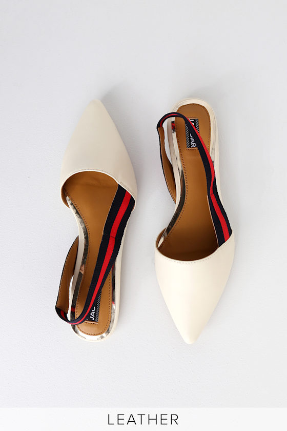 Action Cloud White Leather Pointed Toe Slingback Flats 2