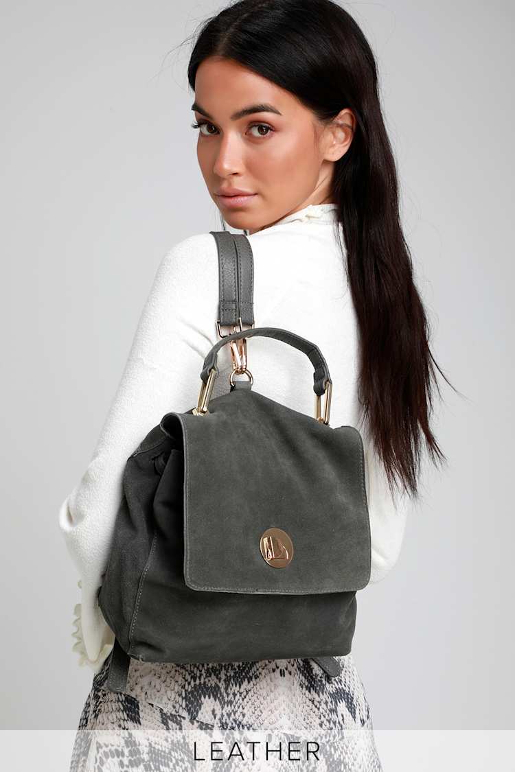 Grey genuine suede backpack Small Leather Suede Backpack, Vintage Backpack Women, Suede  main image 4