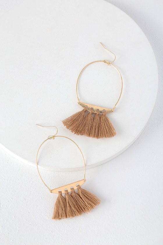 Boho Earrings - Gold Earrings - Camel Tassel Earrings - Lulus