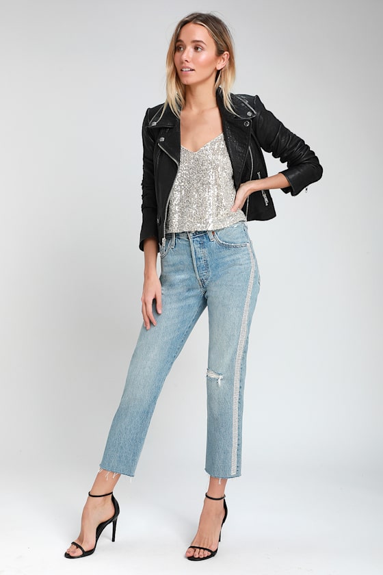 Kiss Me Again Silver Sequin Cropped Tank Top 6