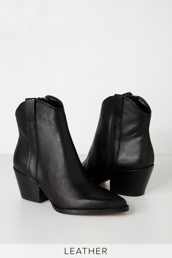 Dolce Vita Serra - Black Leather Ankle Booties - Pointed Toe Boot - Lulus