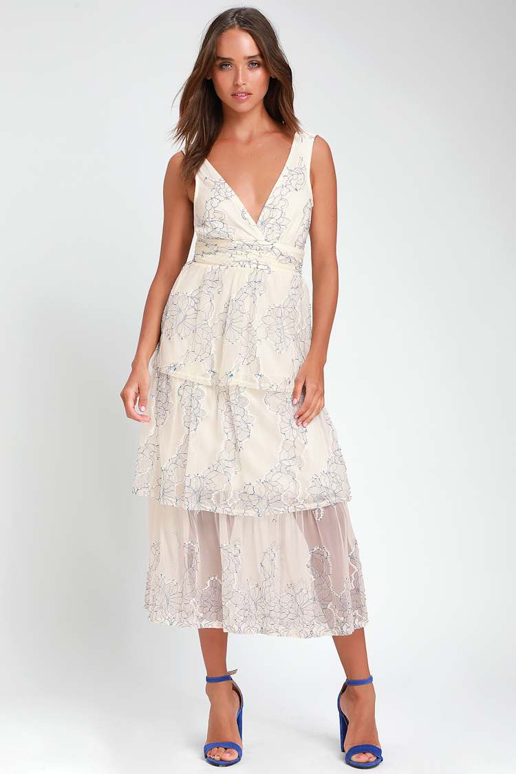 chinese dress ladies Sandra Embroidered Lace Cut-out Midi Dress