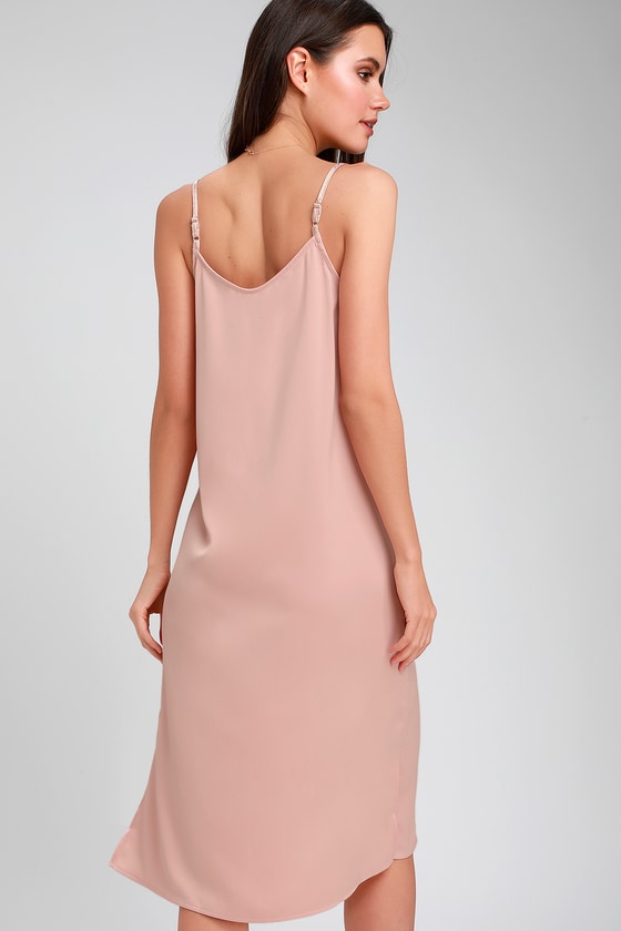 Chic Blush Pink Midi Dress Satin Slip Dress Midi Slip Dress