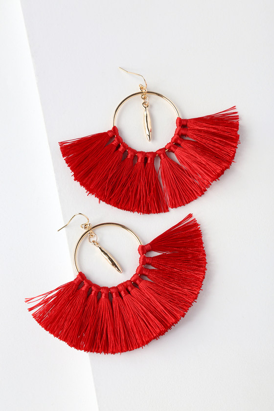 Boho Tassel Earrings Red Tassel Earrings Fringe Earrings Lulus