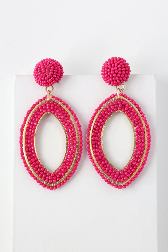 Calliandra Pink Beaded Statement Earrings