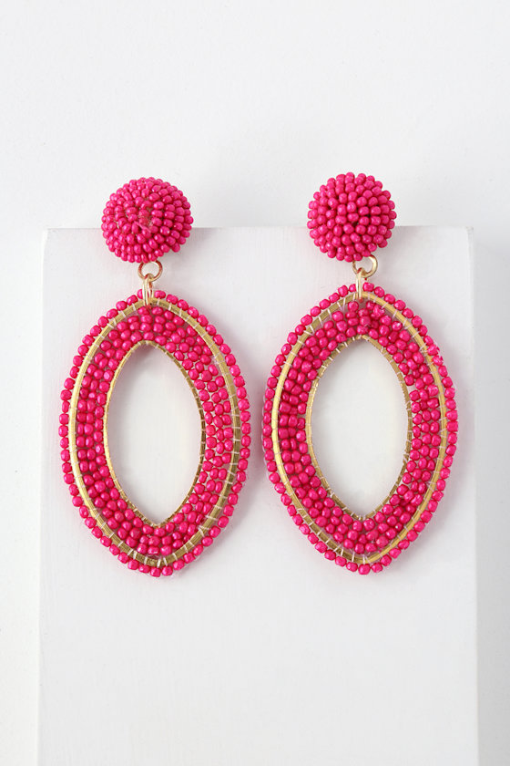 Boho Statement Earrings Pink Earrings Pink Beaded Earrings Lulus