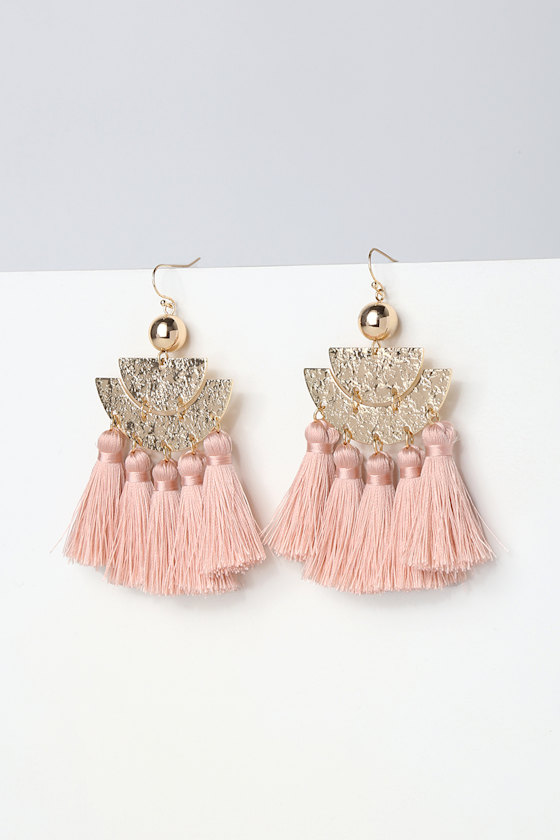 Boho Gold and Blush Earrings Tassel Earrings Earrings