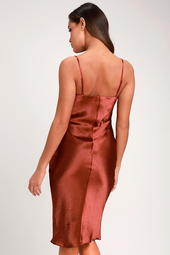 Sexy Copper Dress Satin Dress Satin Midi Dress Copper Dress Lulus