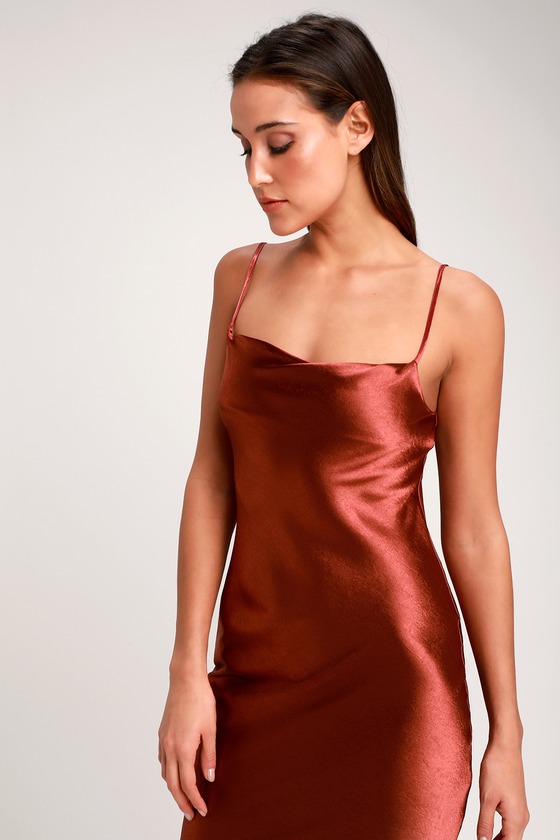 Sexy Copper Dress - Satin Dress - Satin Midi Dress - Copper Dress - Lulus