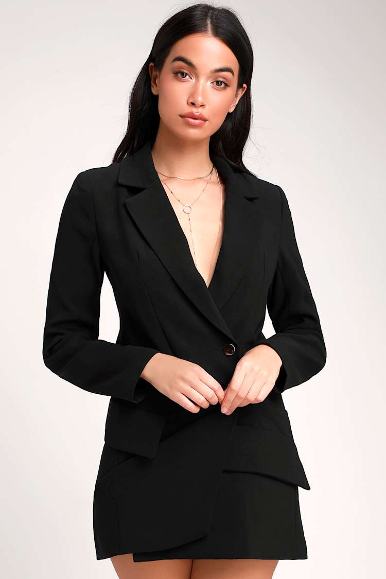 Hot Shot Black Ruched Blazer Dress