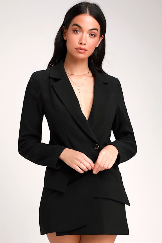 Hot Shot Black Ruched Blazer Dress