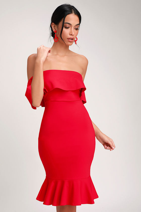Confidence Boost Red Off-the-Shoulder Bodycon Dress 6