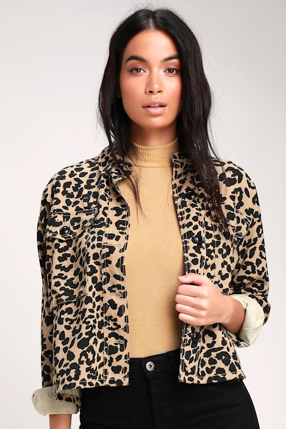 Fashionably Fierce Beige Leopard Print Denim Jacket 6