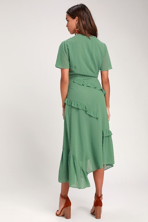 Lovely Sage Green Dress Ruffled Midi Dress Swiss Dot Dress Lulus