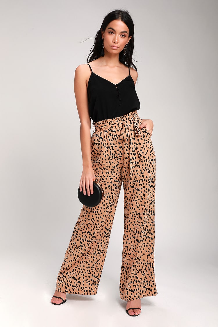 Trendy Nude Leopard Print Pants - Leopard Print Wide-Leg Pants - Lulus