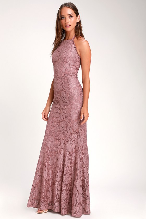 Glam Mauve Dress - Lace Maxi Dress - Halter Lace Maxi Dress - Lulus