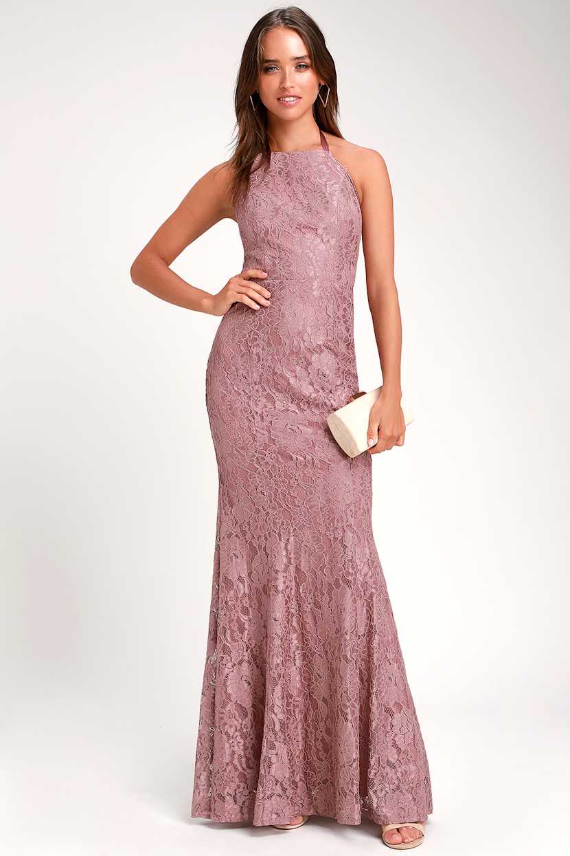 Every Memory Mauve Lace Halter Maxi Dress