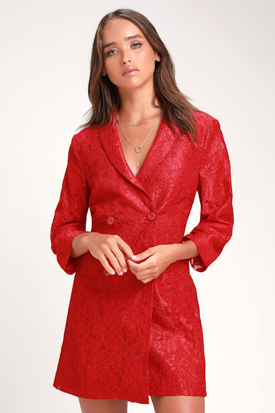 Ronan Red Lace Double Breasted Blazer Dress 6