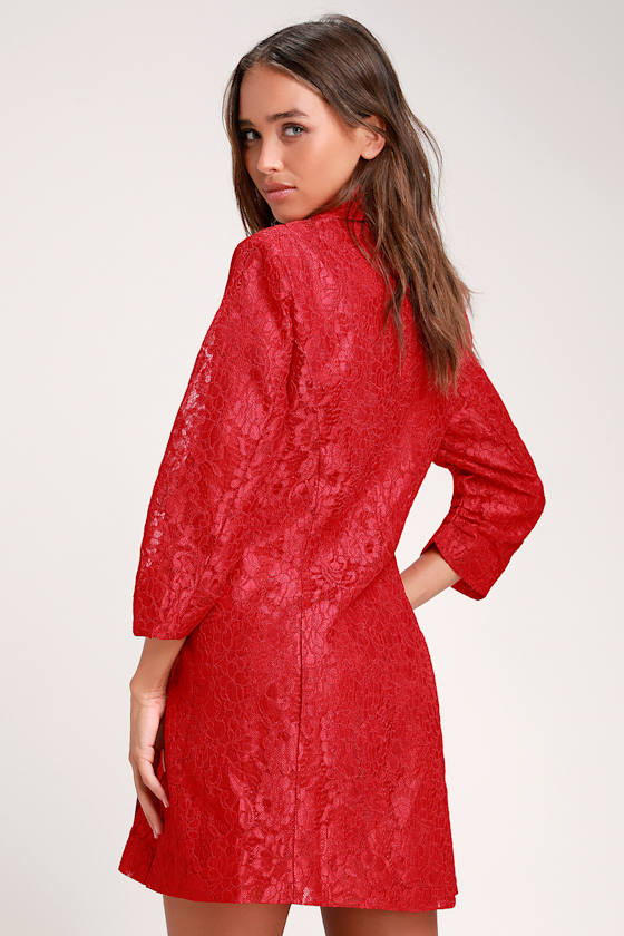 Ronan Red Lace Double Breasted Blazer Dress 8