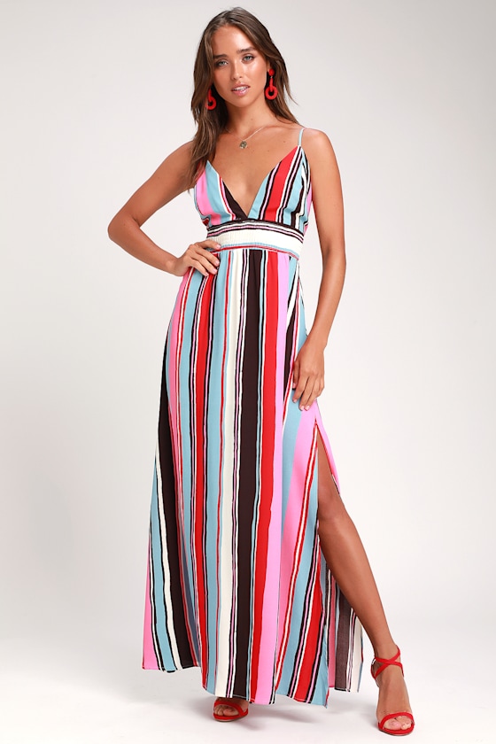 Andi Pink and Light Blue Multi Stripe Sleeveless Maxi Dress 5