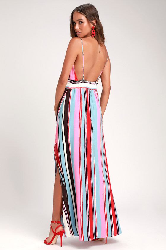 Andi Pink and Light Blue Multi Stripe Sleeveless Maxi Dress 8