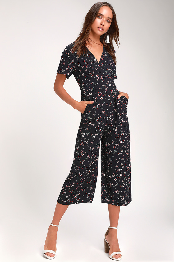 Navy Blue Floral Print Jumpsuit - Culotte Jumpsuit - Jumpsuit - Lulus