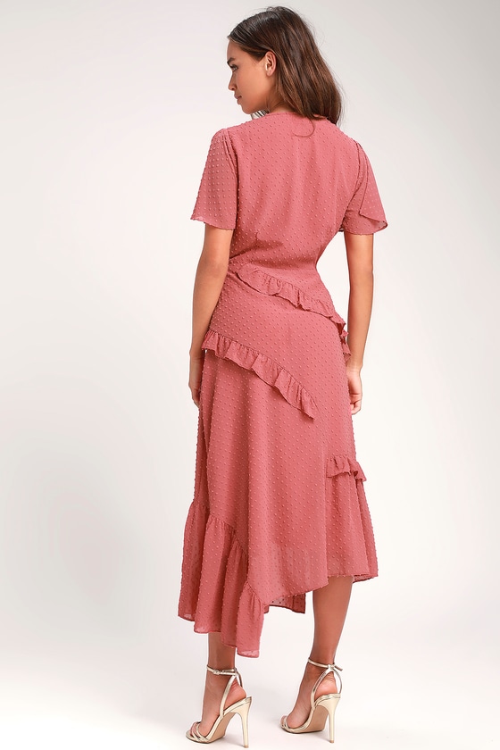 next to you cream swiss dot ruffled midi dress