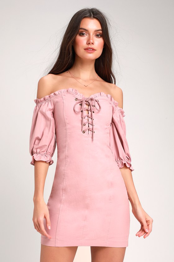 lulus pink off the shoulder dress