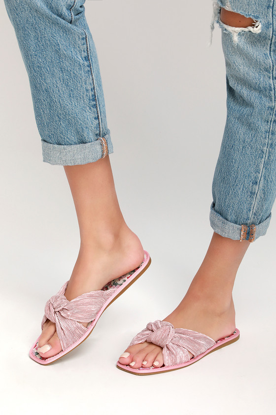Lulus Mauve Bridesmaid Pink Sandals - Knotted Slide Sandals