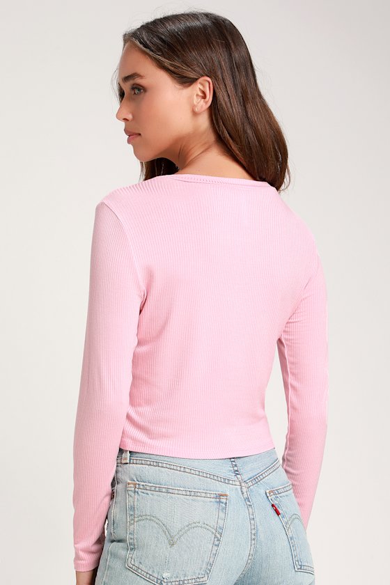 Hollis Light Pink Ribbed Long Sleeve Crop Top 8